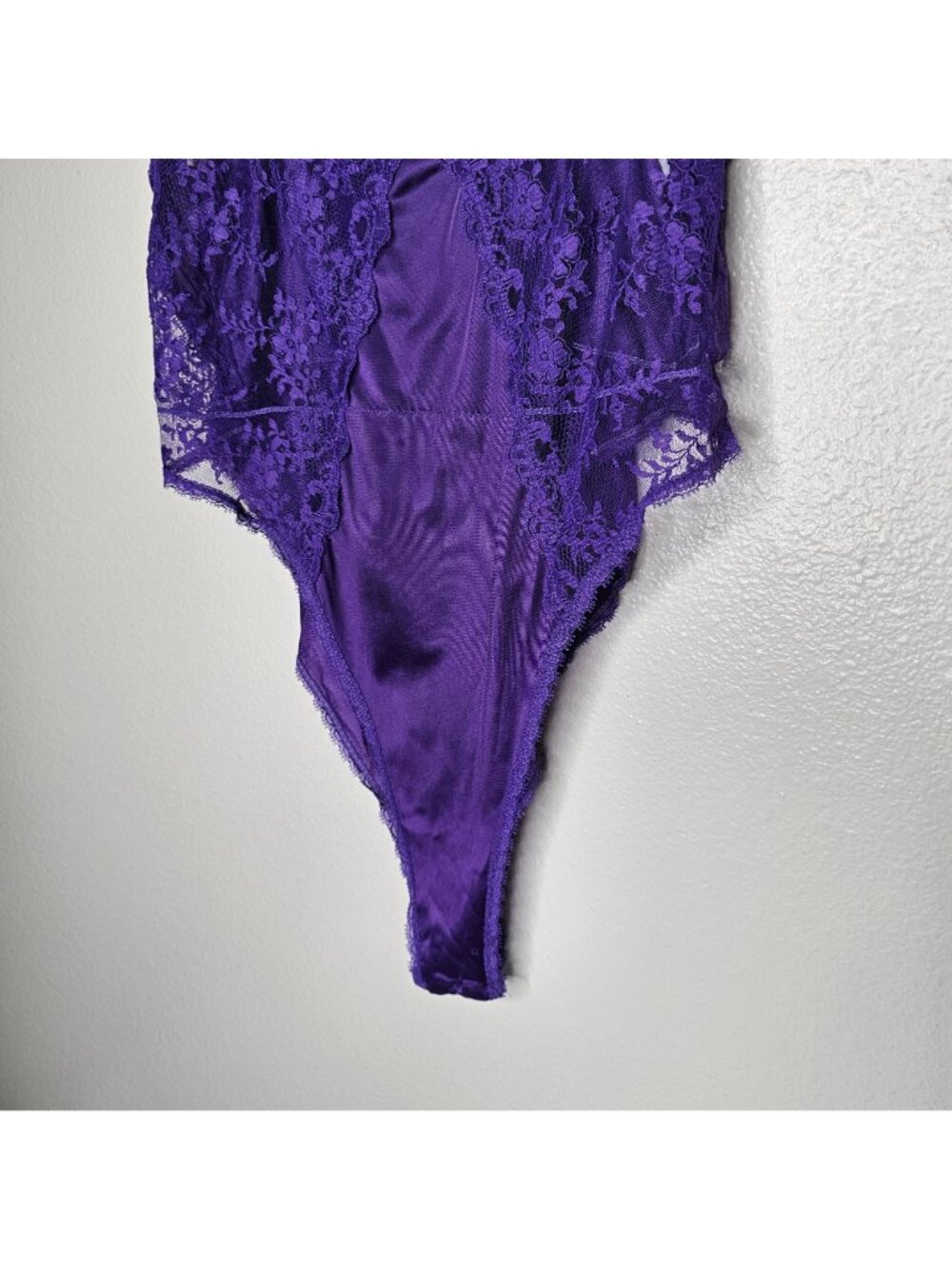Kayser Vintage Size 34 Purple Nylon Bodysuit Sexy Lingerie  High Cut Sheer Lace - Picture 3 of 8